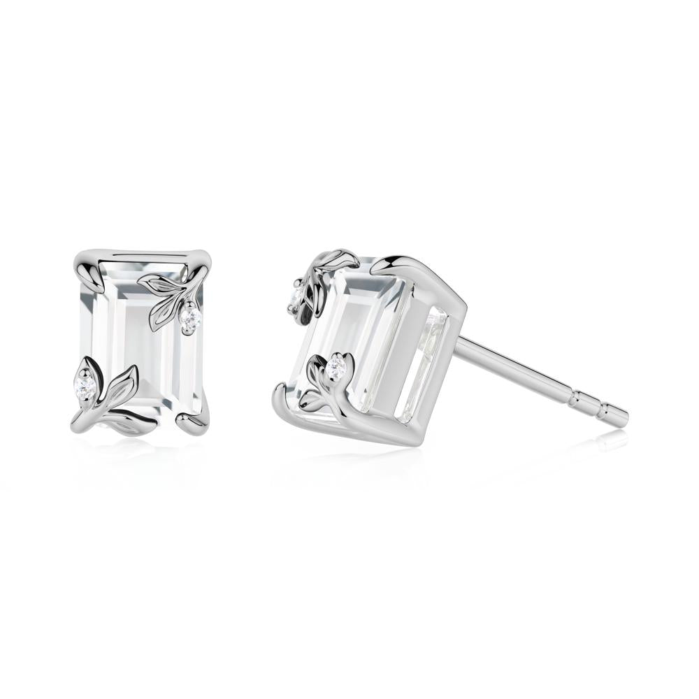 Nature-Inspired Leaf Emerald Cut White Topaz Stud Earrings - LUO Jewelry #metal_platinum
