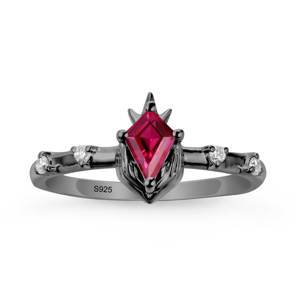 Kite Cut Ruby Crown Ring - LUO Jewelry #metal_black finish sterling silver
