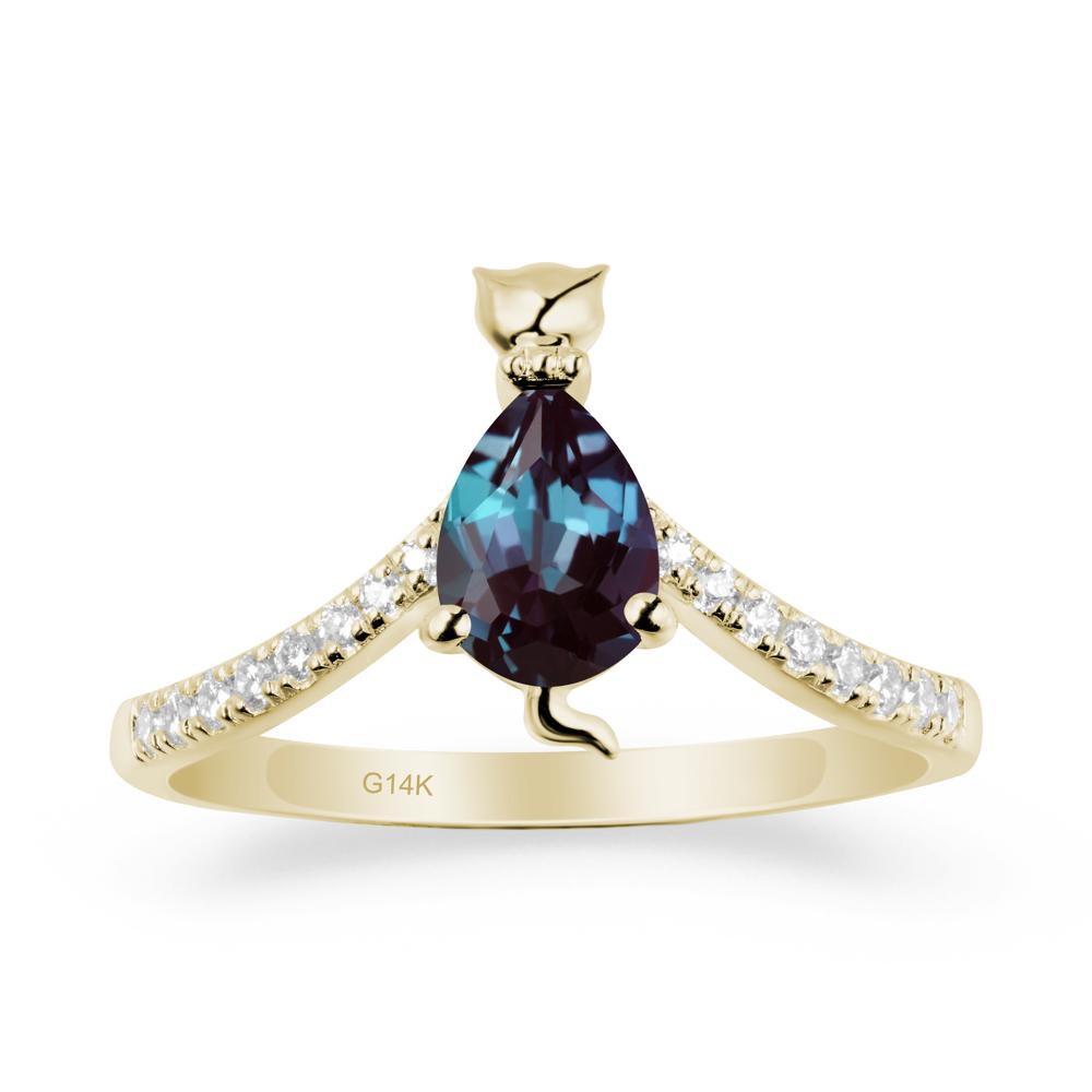 Unique Pear Alexandrite Cat Ring - LUO Jewelry #metal_14k yellow gold