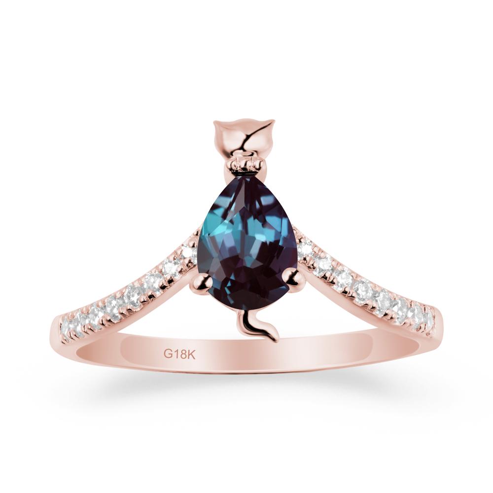 Unique Pear Alexandrite Cat Ring - LUO Jewelry #metal_18k rose gold