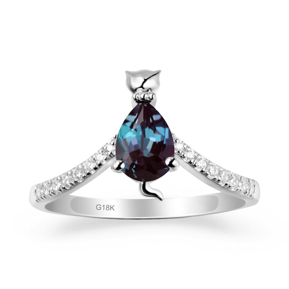 Unique Pear Alexandrite Cat Ring - LUO Jewelry #metal_18k white gold