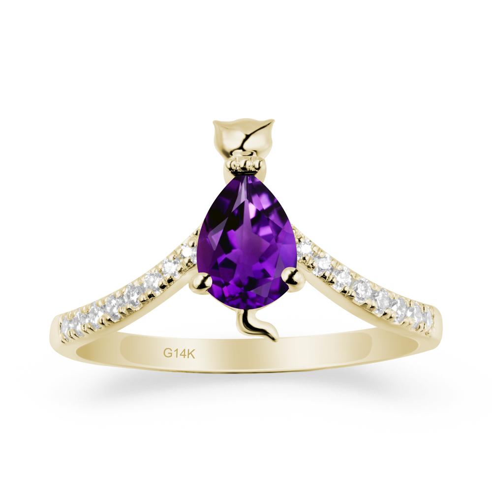 Cute Cat Inspired Amethyst Ring - LUO Jewelry #metal_14k yellow gold