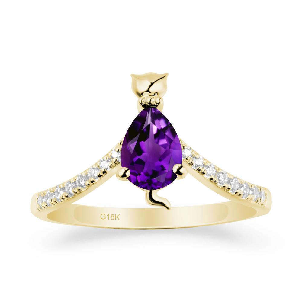Cute Cat Inspired Amethyst Ring - LUO Jewelry #metal_18k yellow gold