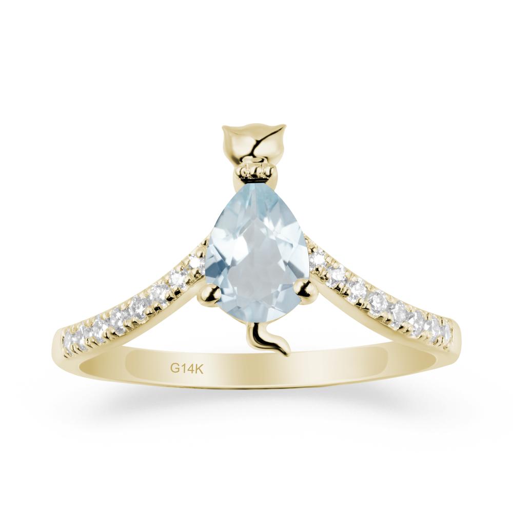 Unique Pear Aquamarine Cat Ring - LUO Jewelry #metal_14k yellow gold