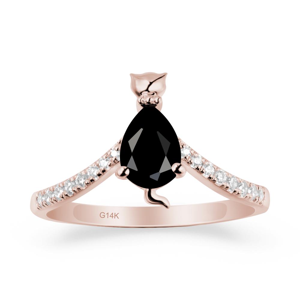 Unique Pear Black Spinel Cat Ring | LUO