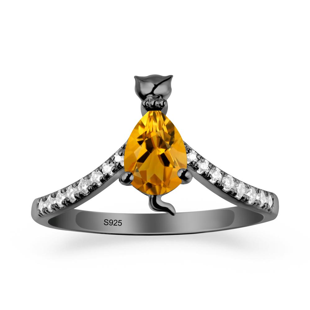 Cute Cat Inspired Citrine Ring - LUO Jewelry #metal_black finish sterling silver