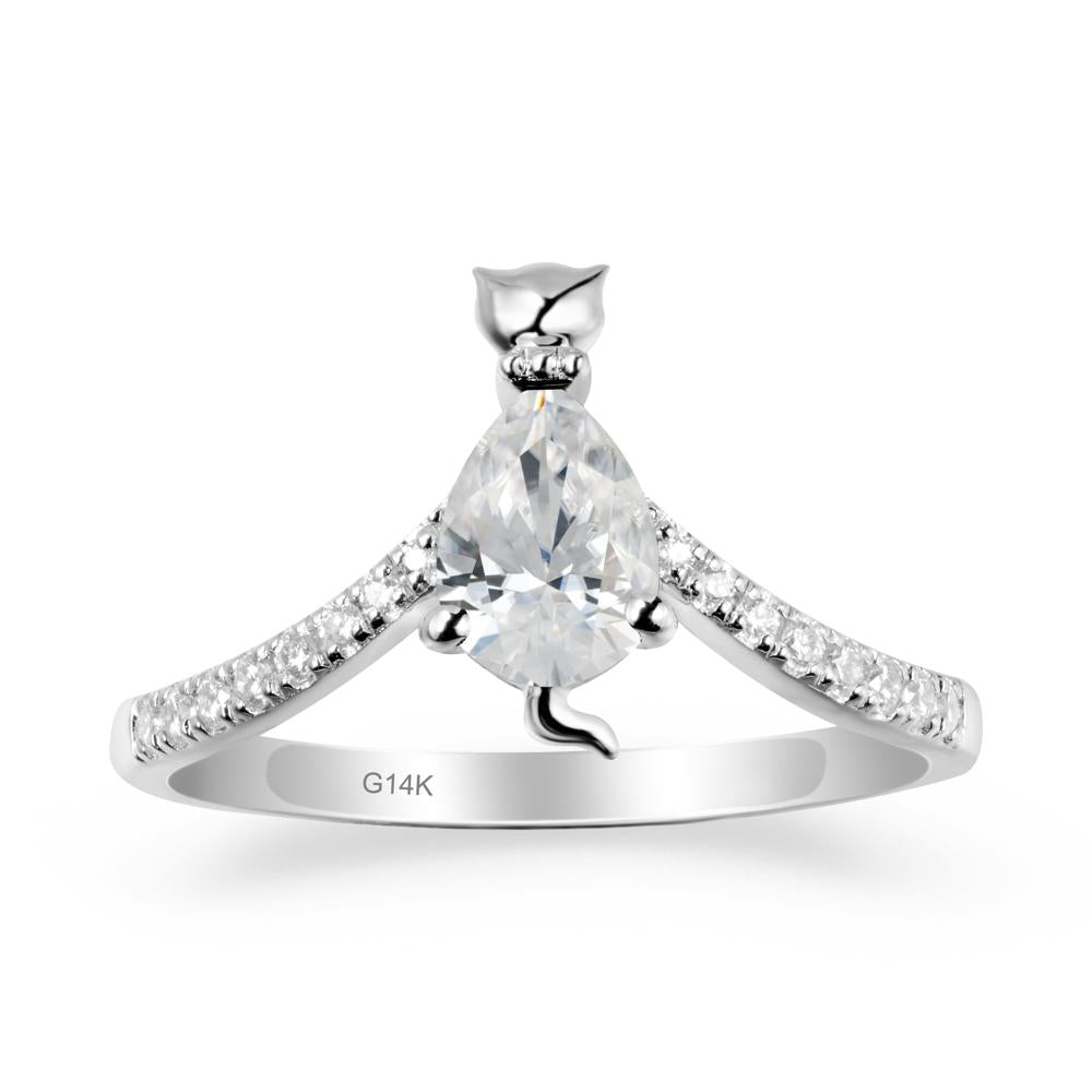 Unique Pear Cubic Zirconia Cat Ring - LUO Jewelry #metal_14k white gold