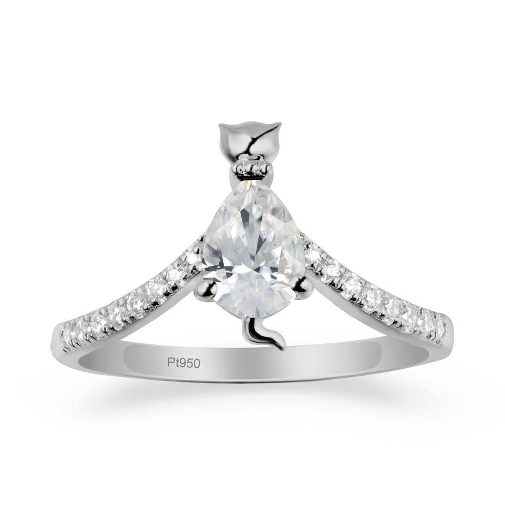 Unique Pear Cubic Zirconia Cat Ring - LUO Jewelry #metal_platinum