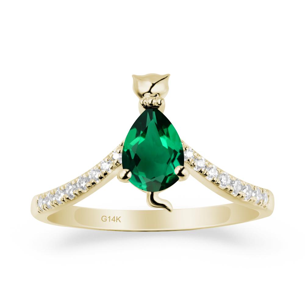 Cute Cat Inspired Emerald Ring - LUO Jewelry #metal_14k yellow gold