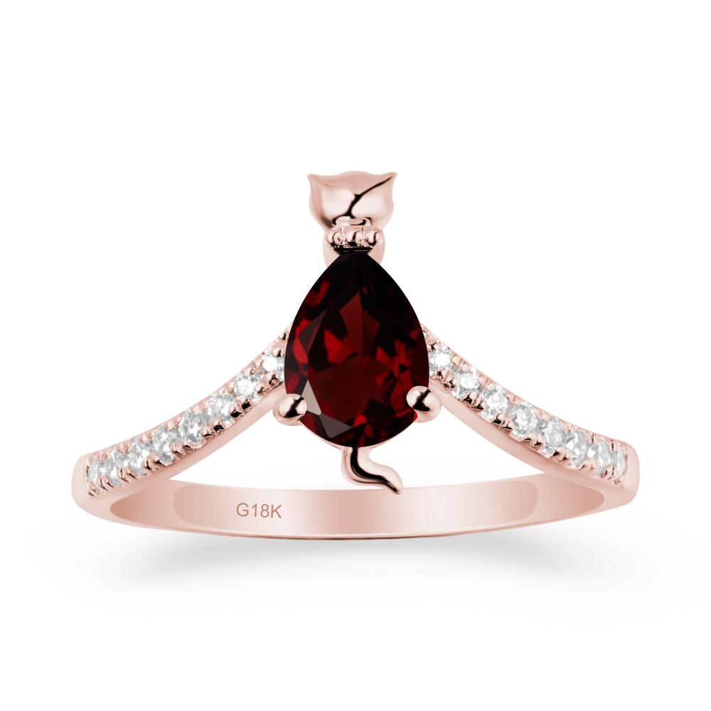 Unique Pear Garnet Cat Ring - LUO Jewelry #metal_18k rose gold
