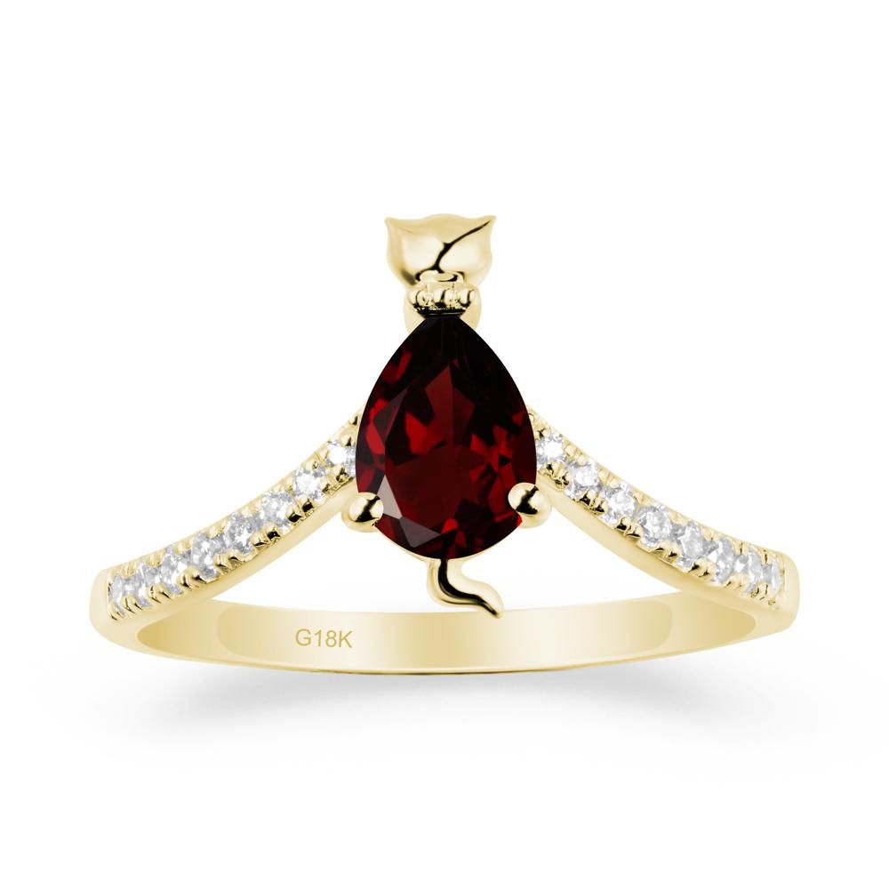 Unique Pear Garnet Cat Ring - LUO Jewelry #metal_18k yellow gold