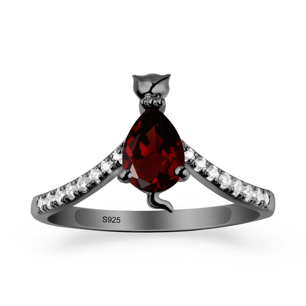 Unique Pear Garnet Cat Ring - LUO Jewelry #metal_black finish sterling silver