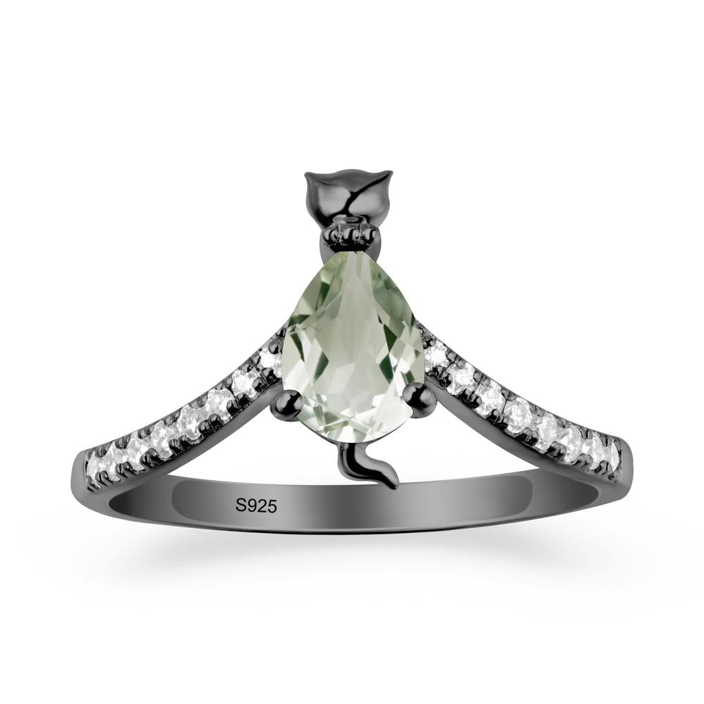 Cute Cat Inspired Green Amethyst Ring - LUO Jewelry #metal_black finish sterling silver