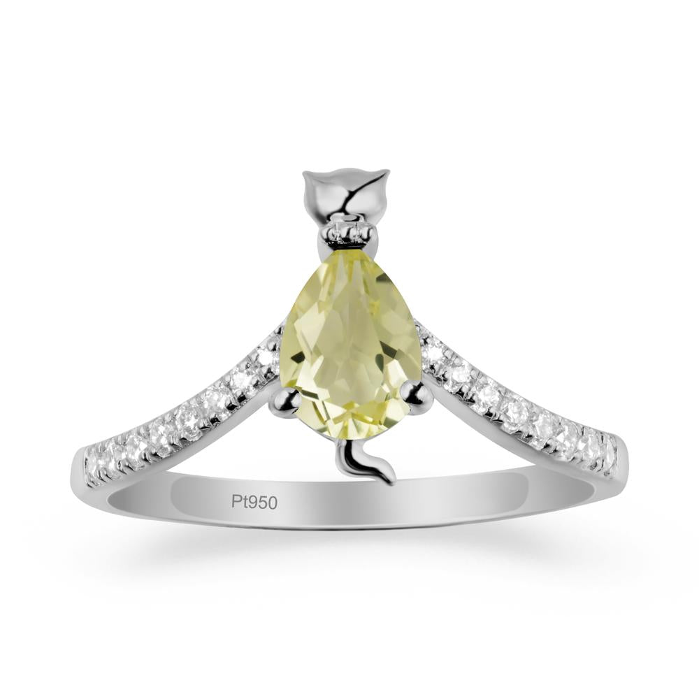 Cute Cat Inspired Lemon Quartz Ring - LUO Jewelry #metal_platinum