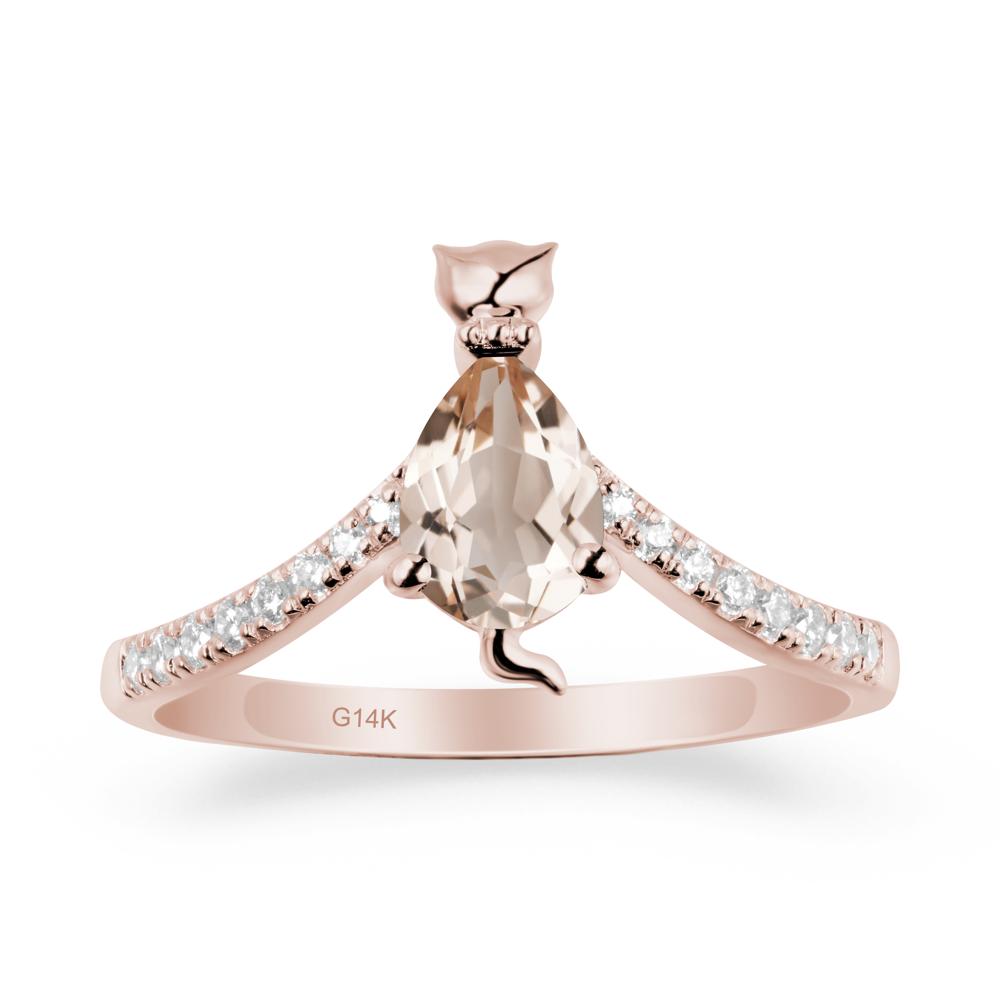 Unique Pear Morganite Cat Ring - LUO Jewelry #metal_14k rose gold