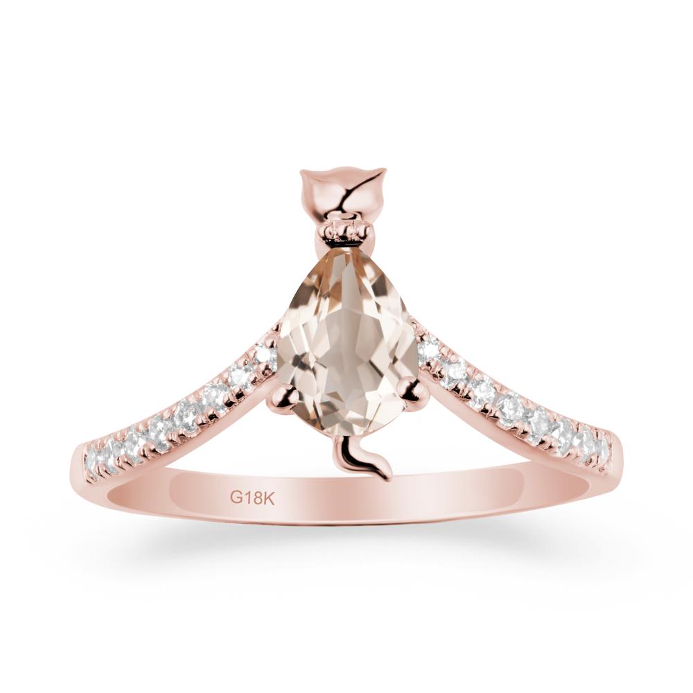 Unique Pear Morganite Cat Ring - LUO Jewelry #metal_18k rose gold