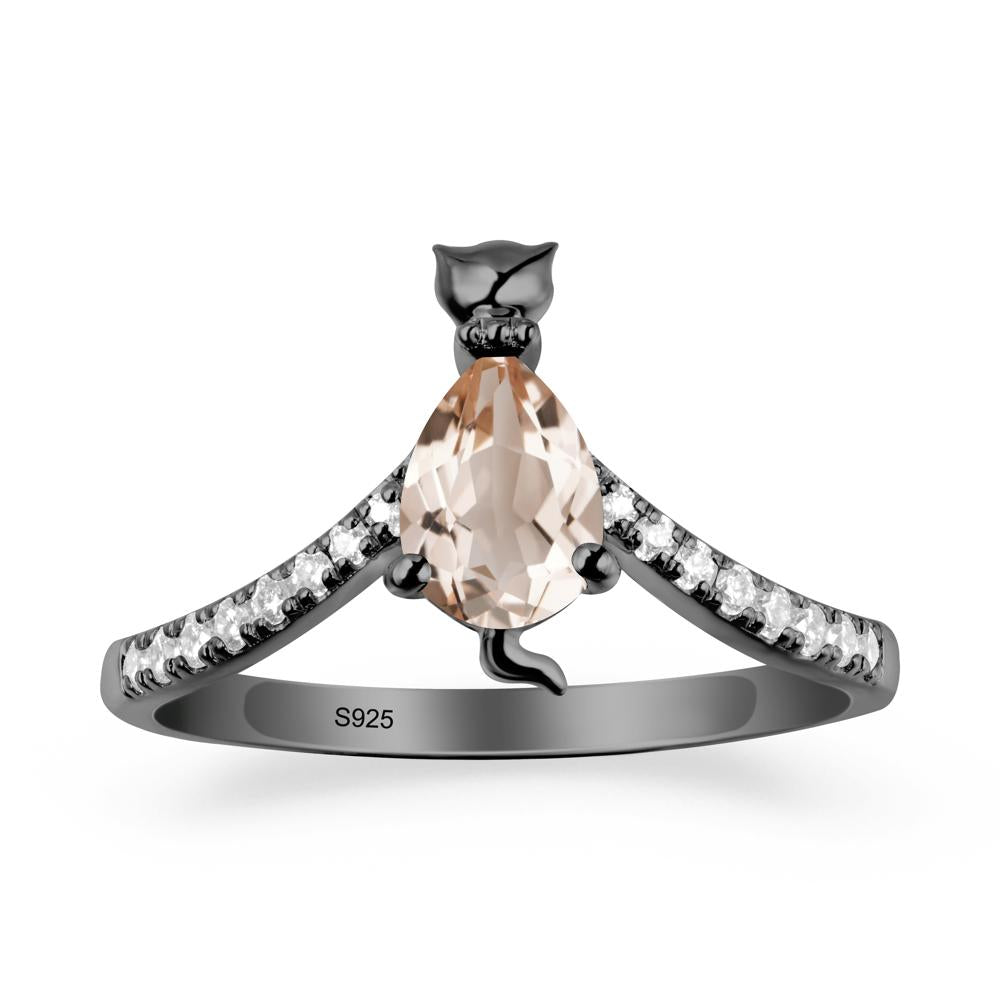 Unique Pear Morganite Cat Ring - LUO Jewelry #metal_black finish sterling silver