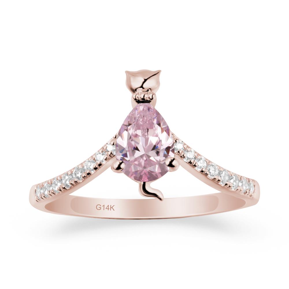 Unique Pear Pink Cubic Zirconia Cat Ring - LUO Jewelry #metal_14k rose gold