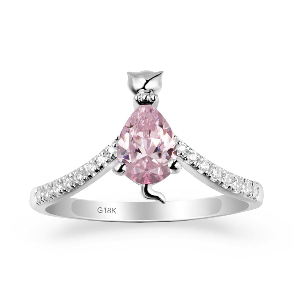 Unique Pear Pink Cubic Zirconia Cat Ring - LUO Jewelry #metal_18k white gold