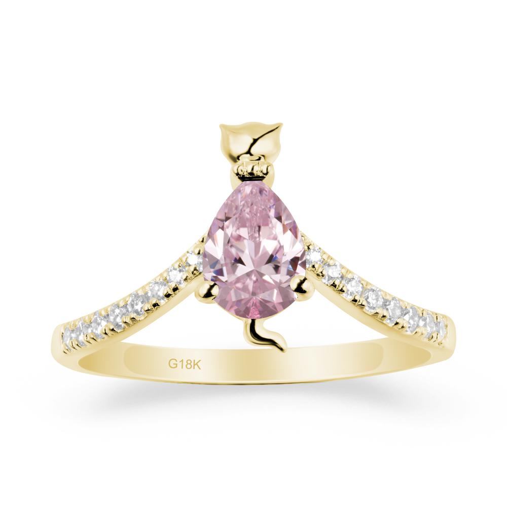 Unique Pear Pink Cubic Zirconia Cat Ring - LUO Jewelry #metal_18k yellow gold