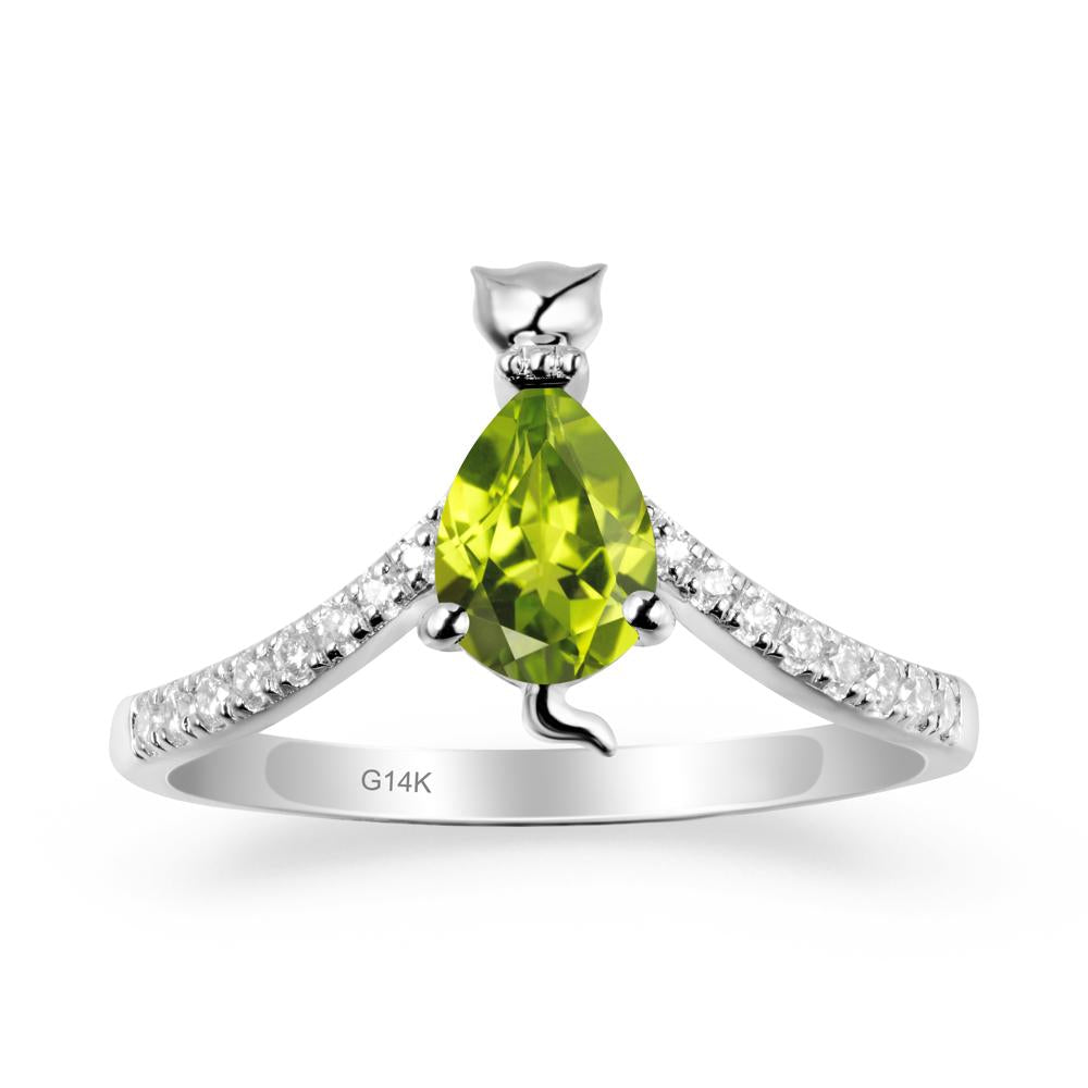 Cute Cat Inspired Peridot Ring - LUO Jewelry #metal_14k white gold
