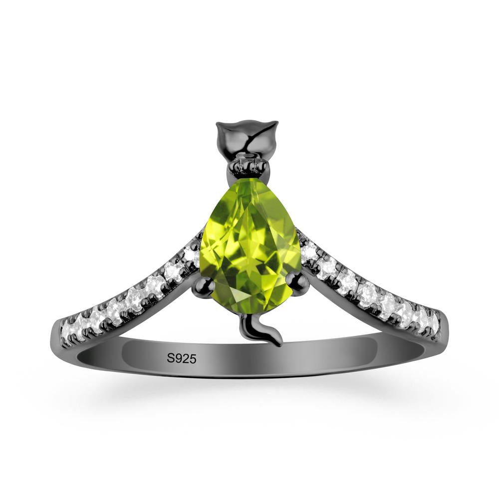 Cute Cat Inspired Peridot Ring - LUO Jewelry #metal_black finish sterling silver