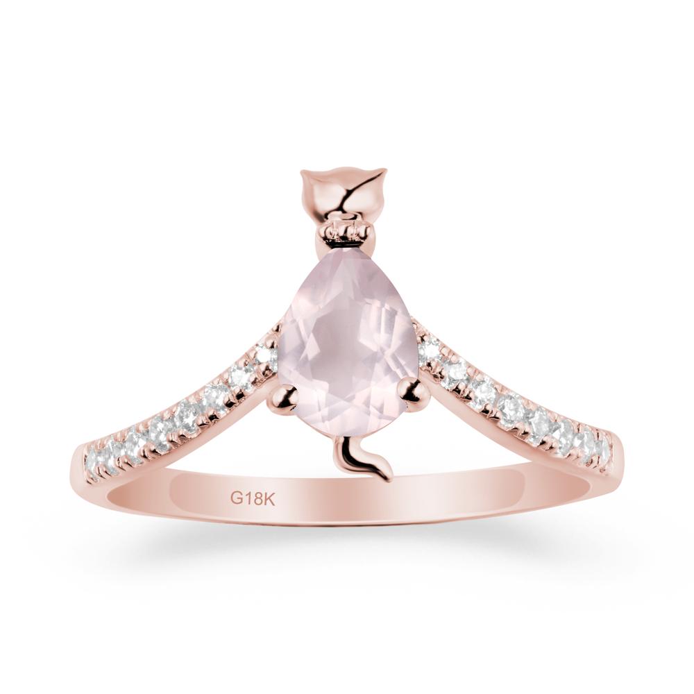 Unique Pear Rose Quartz Cat Ring - LUO Jewelry #metal_18k rose gold