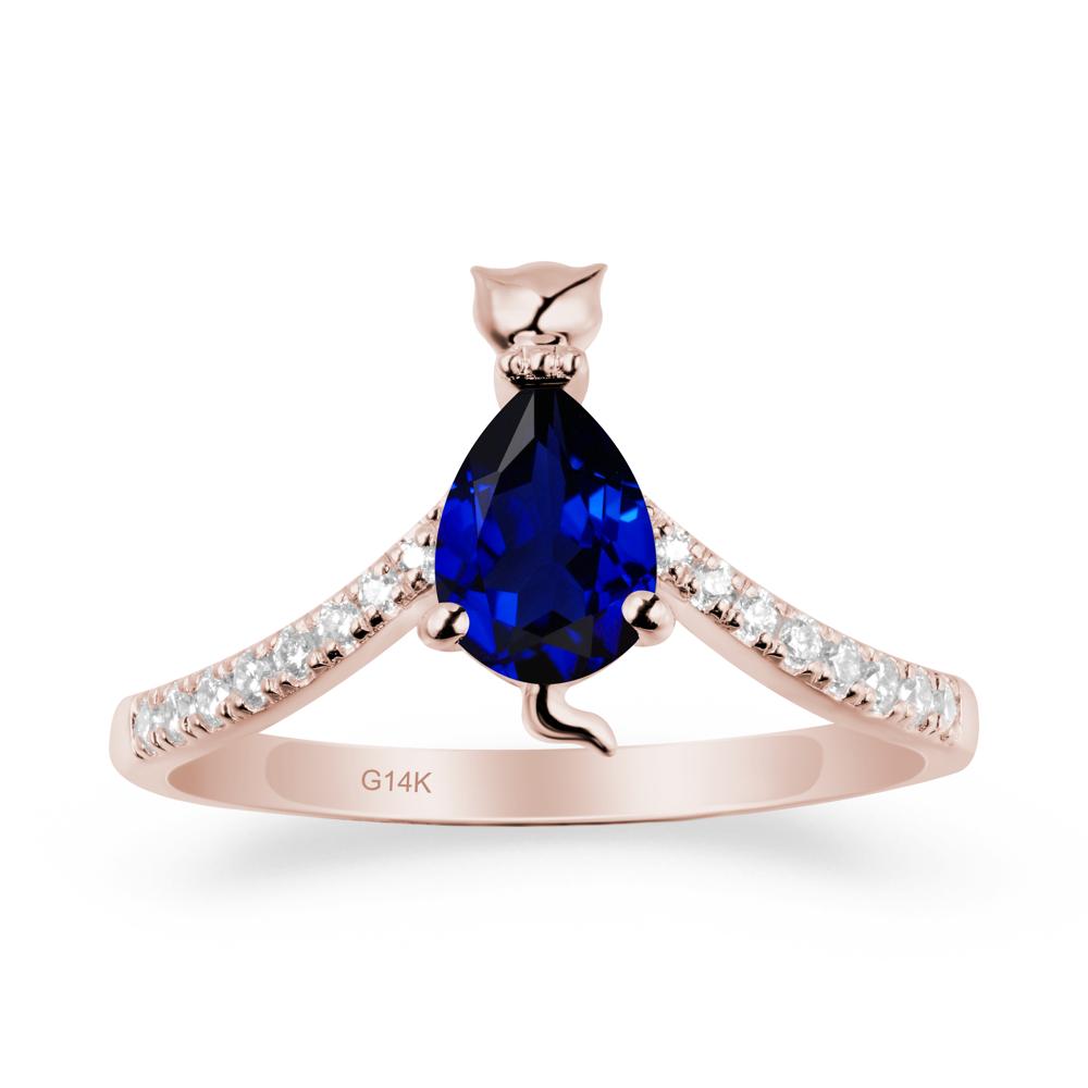 Unique Pear Sapphire Cat Ring - LUO Jewelry #metal_14k rose gold