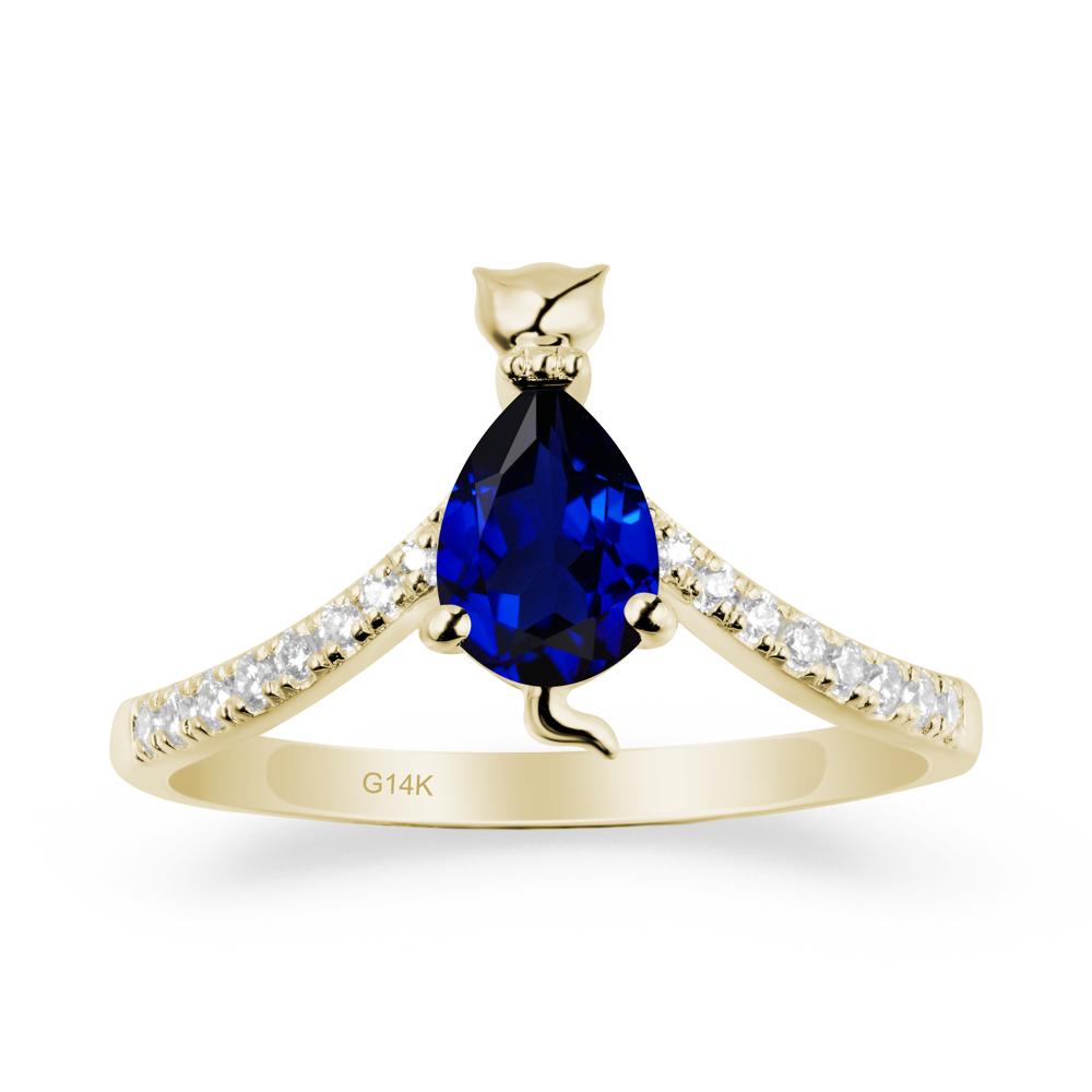 Unique Pear Sapphire Cat Ring - LUO Jewelry #metal_14k yellow gold