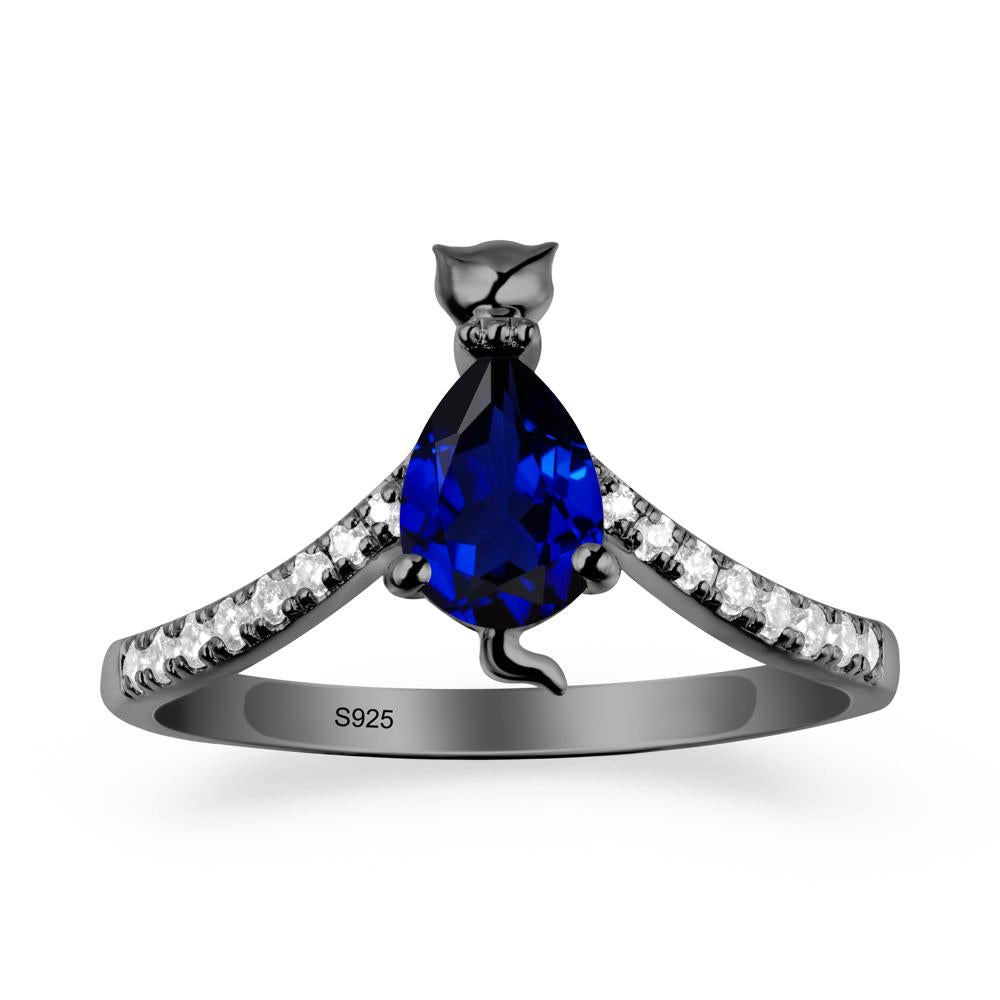 Unique Pear Sapphire Cat Ring - LUO Jewelry #metal_black finish sterling silver