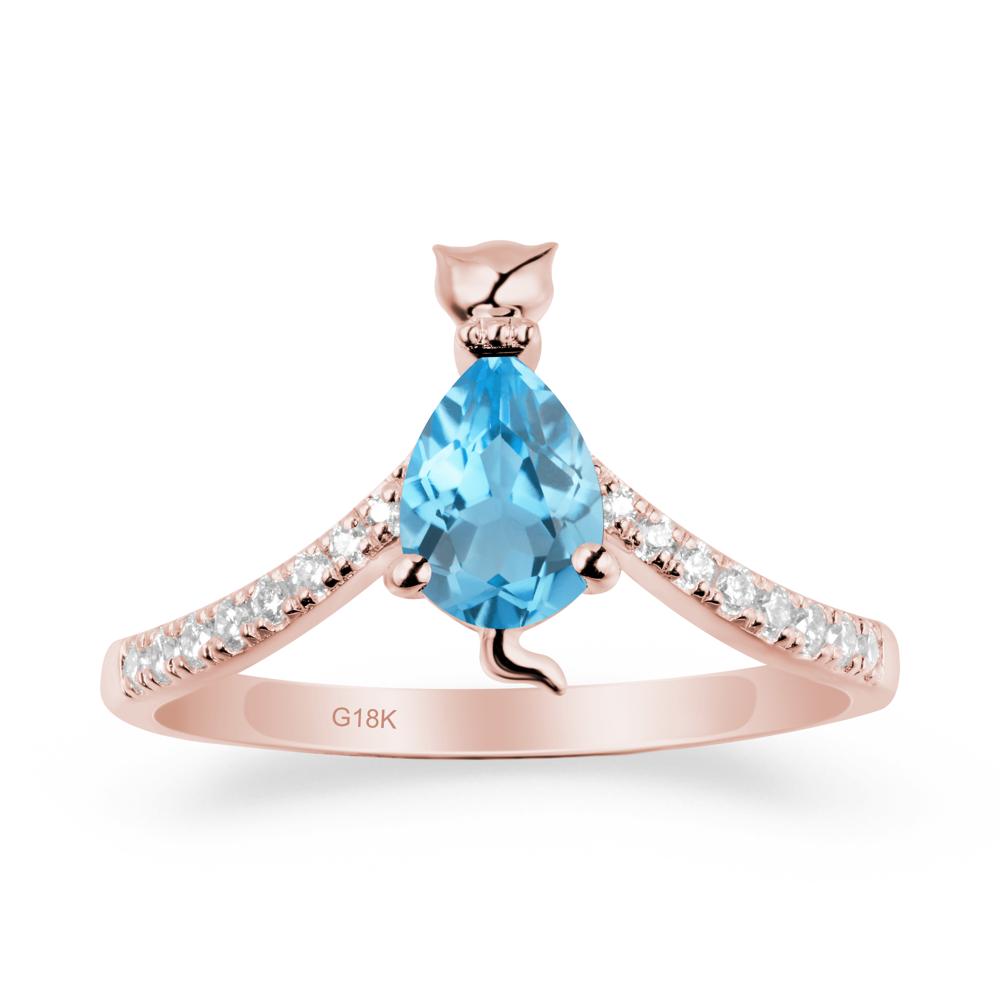 Unique Pear Swiss Blue Topaz Cat Ring - LUO Jewelry #metal_18k rose gold