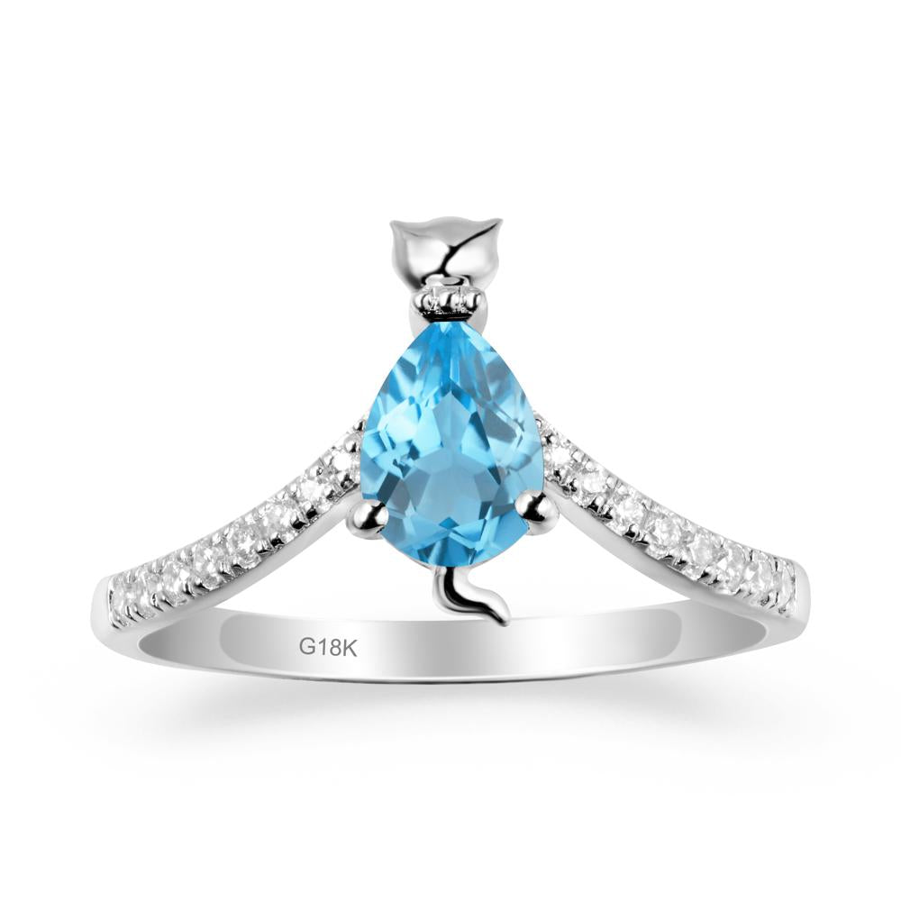 Unique Pear Swiss Blue Topaz Cat Ring - LUO Jewelry #metal_18k white gold