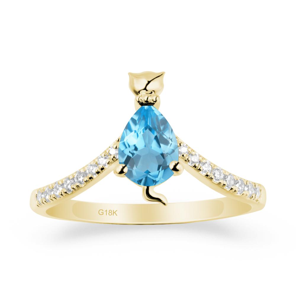 Unique Pear Swiss Blue Topaz Cat Ring - LUO Jewelry #metal_18k yellow gold