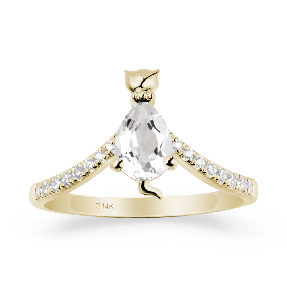 Cute Cat Inspired White Topaz Ring - LUO Jewelry #metal_14k yellow gold