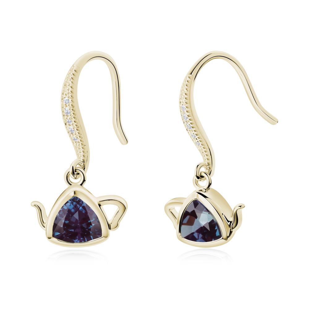 Creative Bezel Setting Alexandrite French Hook Earrings - LUO Jewelry #metal_14k yellow gold