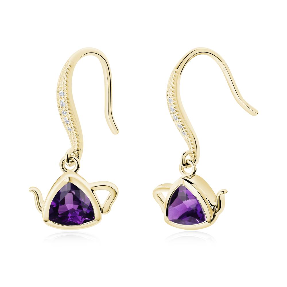 Trillion Cut Amethyst Shepherd Hook Earrings - LUO Jewelry #metal_18k yellow gold