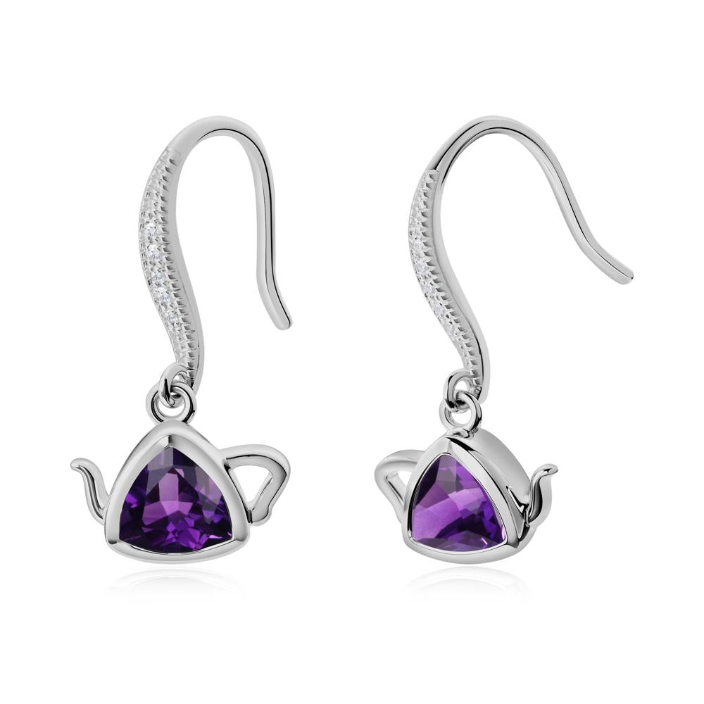 Trillion Cut Amethyst Shepherd Hook Earrings - LUO Jewelry #metal_platinum