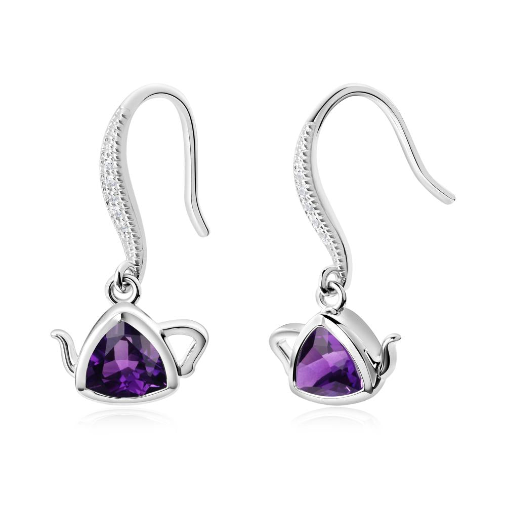 Trillion Cut Amethyst Shepherd Hook Earrings - LUO Jewelry #metal_sterling silver