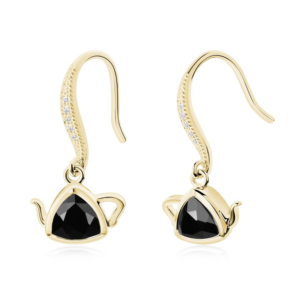 Teapot Inspired Black Spinel Fish Hook Earrings - LUO Jewelry #metal_18k yellow gold