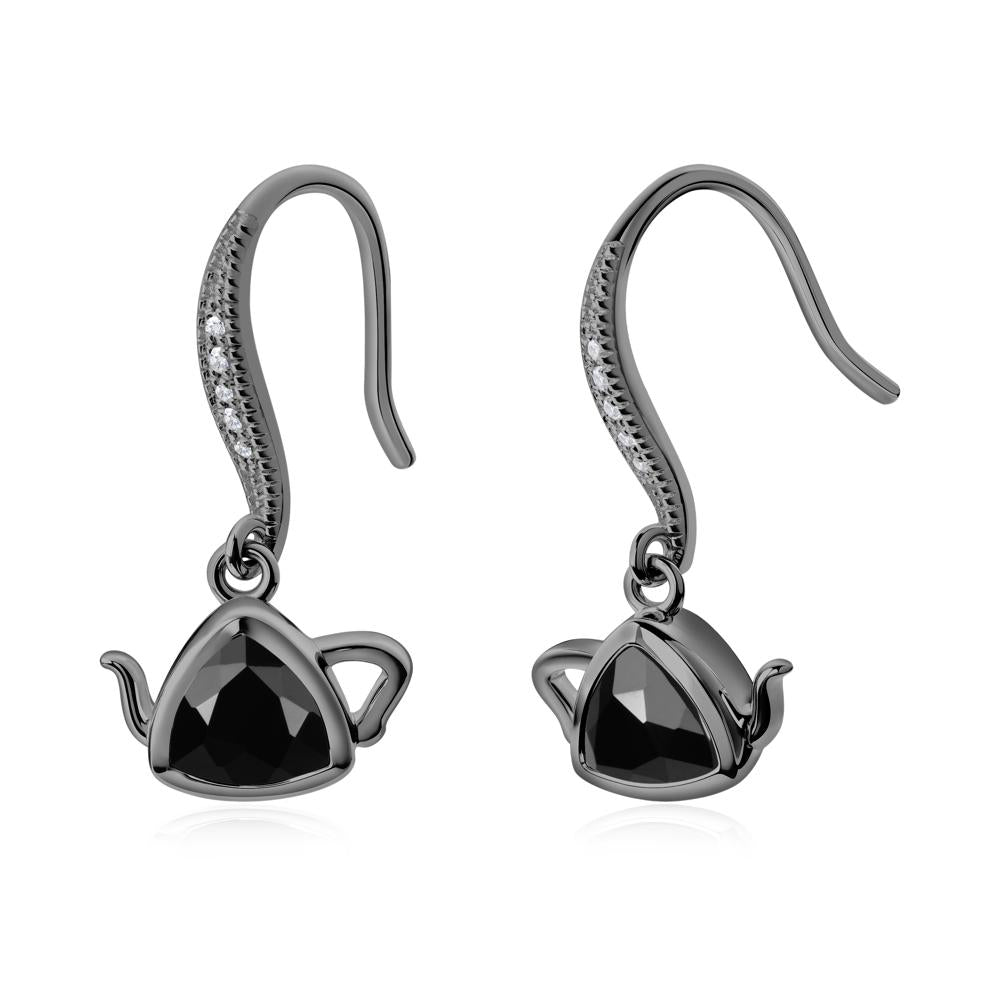 Teapot Inspired Black Spinel Fish Hook Earrings - LUO Jewelry #metal_black finish sterling silver