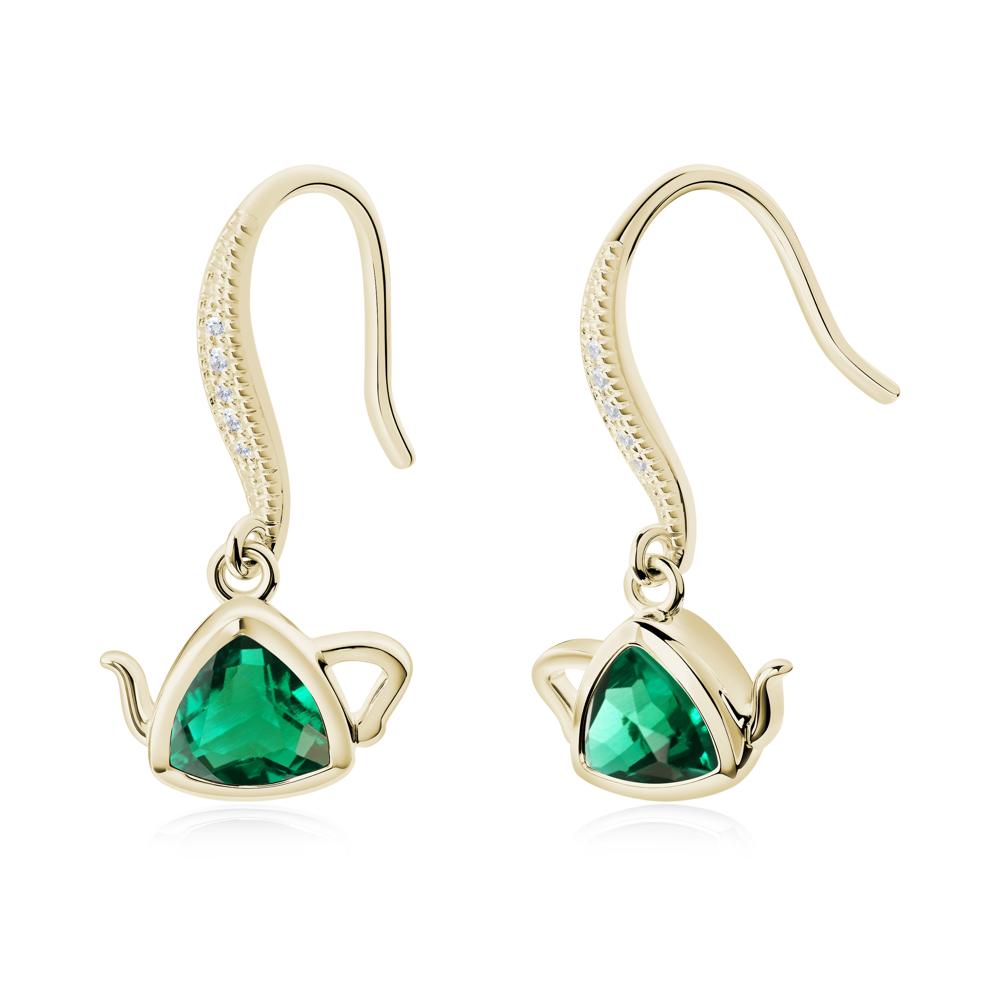 Trillion Cut Emerald Shepherd Hook Earrings - LUO Jewelry #metal_14k yellow gold