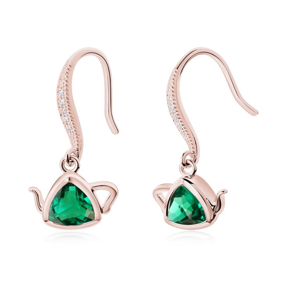 Trillion Cut Emerald Shepherd Hook Earrings - LUO Jewelry #metal_18k rose gold