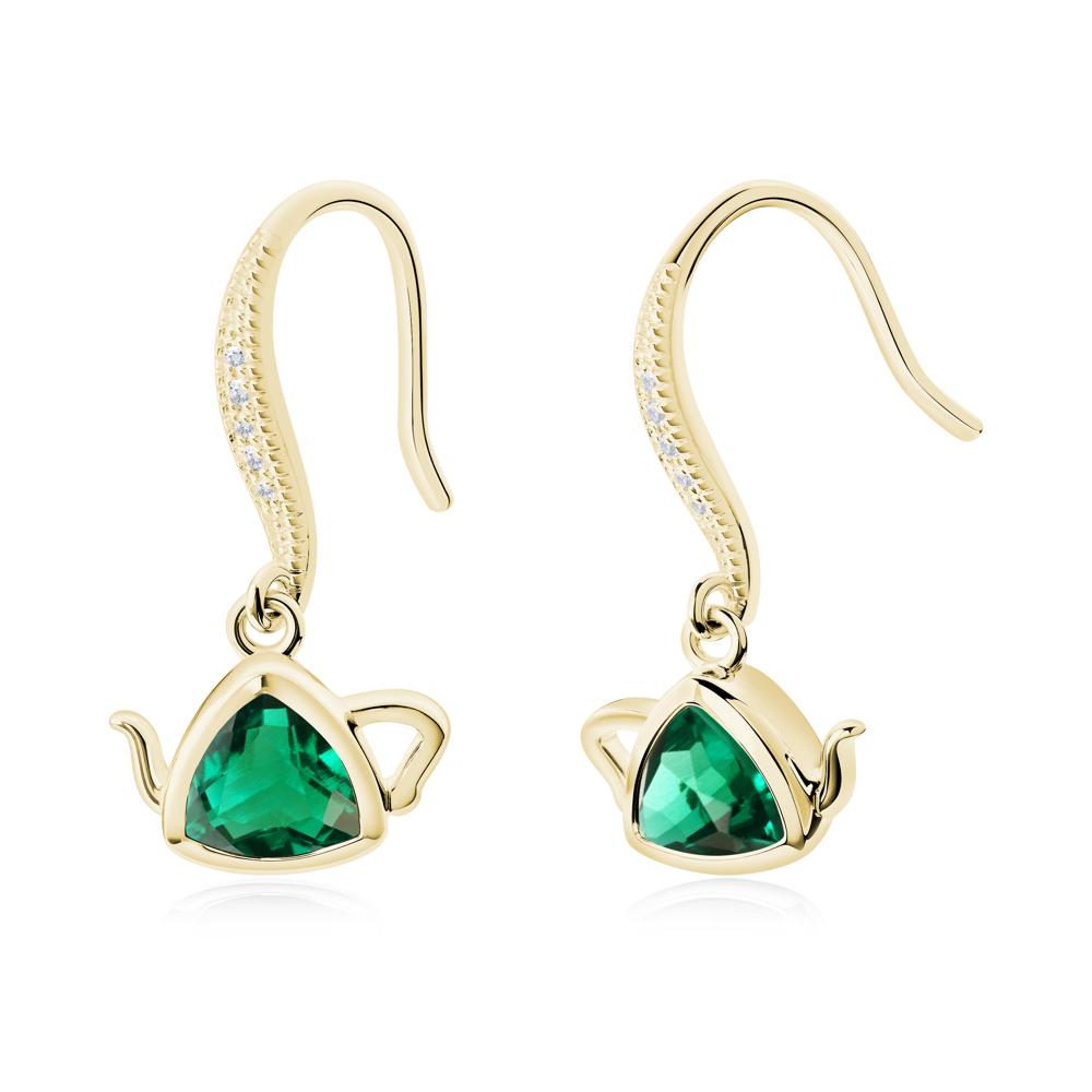 Trillion Cut Emerald Shepherd Hook Earrings - LUO Jewelry #metal_18k yellow gold