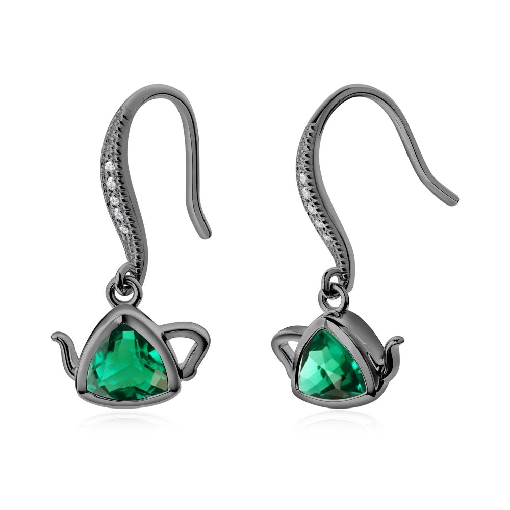 Trillion Cut Emerald Shepherd Hook Earrings - LUO Jewelry #metal_black finish sterling silver