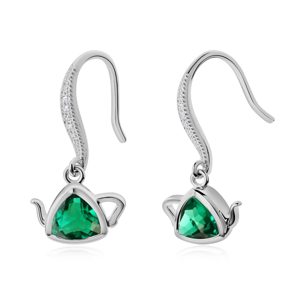 Trillion Cut Emerald Shepherd Hook Earrings - LUO Jewelry #metal_platinum