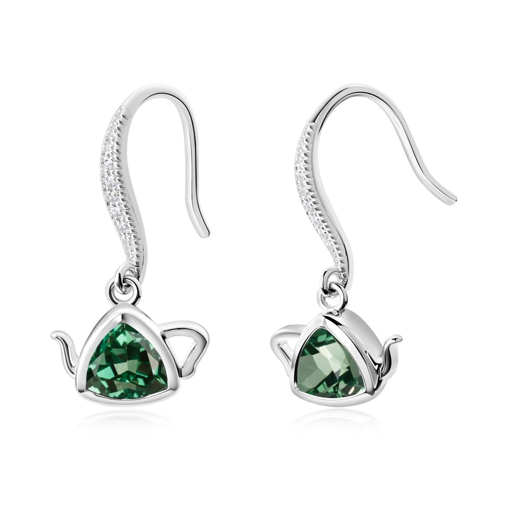 Trillion Cut Green Sapphire Shepherd Hook Earrings - LUO Jewelry #metal_14k white gold