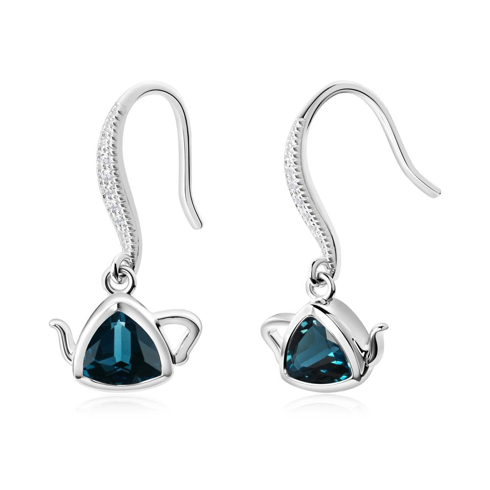 Teapot Inspired London Blue Topaz Fish Hook Earrings - LUO Jewelry #metal_14k white gold