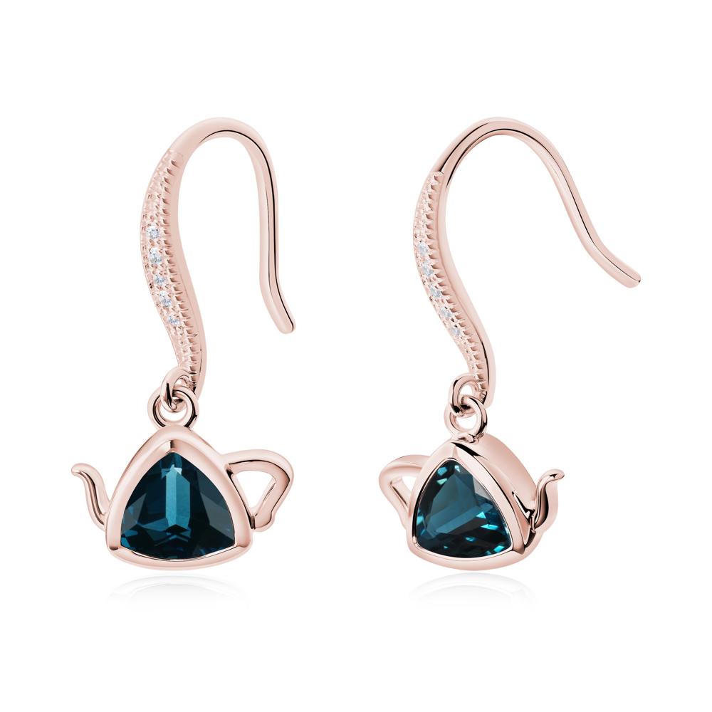Teapot Inspired London Blue Topaz Fish Hook Earrings - LUO Jewelry #metal_18k rose gold