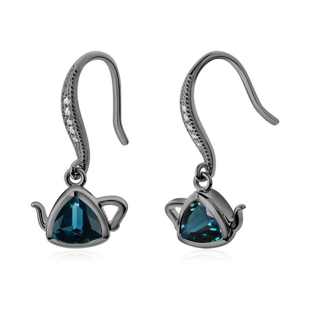 Teapot Inspired London Blue Topaz Fish Hook Earrings - LUO Jewelry #metal_black finish sterling silver