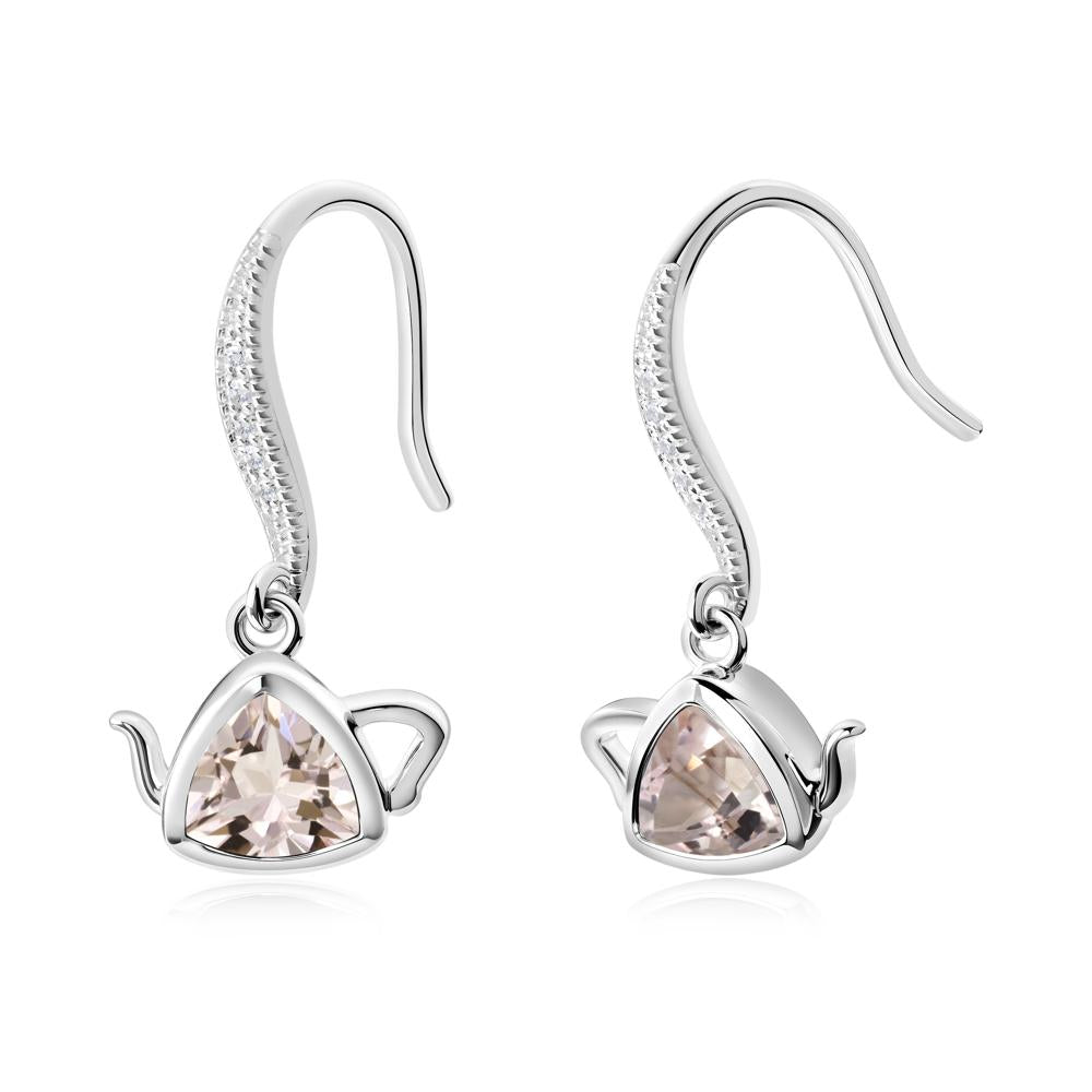 Trillion Cut Morganite Shepherd Hook Earrings - LUO Jewelry #metal_14k white gold
